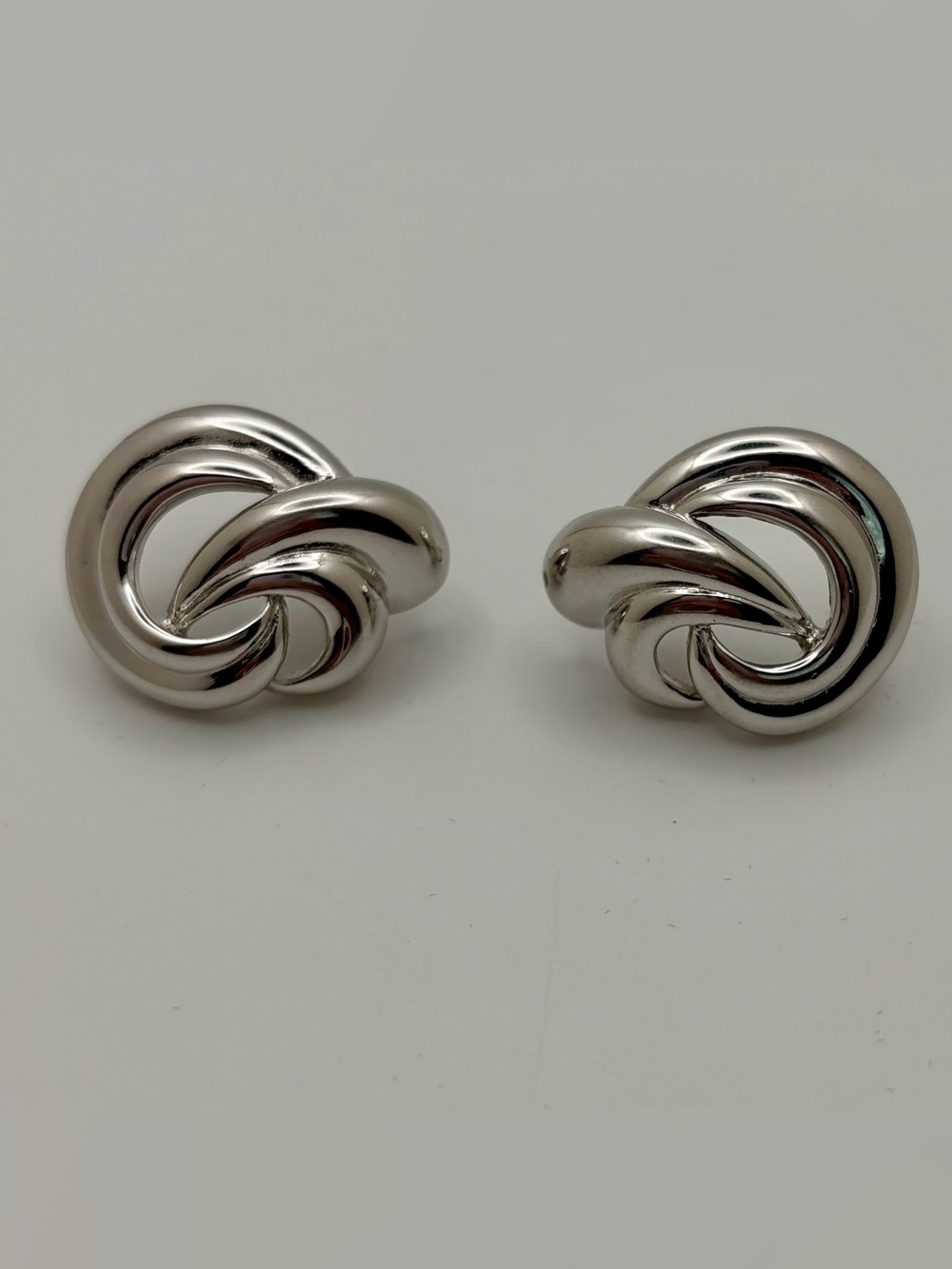 Erwin Pearl Silver Tone Swirl Earrings, 80s Modernist Love Knot Studs